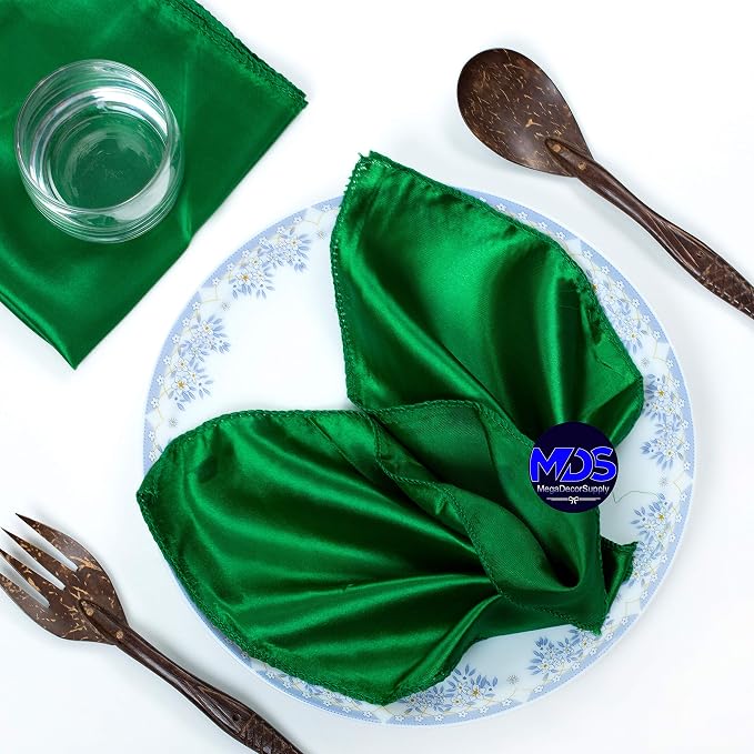 Set of 100 PCS Satin Napkin 12x12 Inch Square, Dinner Table Napkins for Wedding, Bulk Silky Sateen Cloth Napkins for Restaurant Banquet Graduation Birthday Party Decoration - Green by MDS
