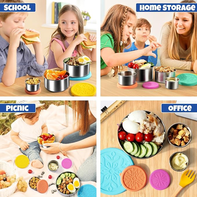 18/8 Stainless Steel Food Snack Storage Containers(5 Pack: 2/4/8/14/24oz) | Stackable, Leakproof Lunch Box with Silicone Lid, for Kids and Toddler Home School Use - Image 6