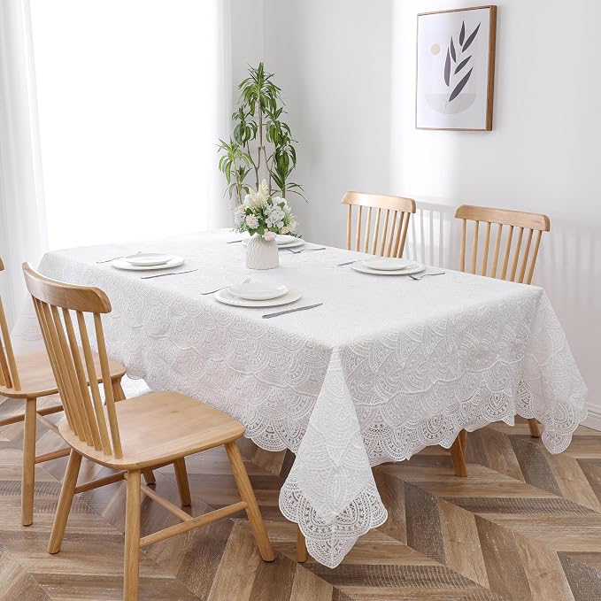 Majestic Giftware Polyester Tablecloths for Rectangle Tables - White Lace | (70/144) - TC1700 Elegance Design Dining Table Cover | Decorative Washable Tablecloth for Home, Kitchen, Dining by MajesticGiftware