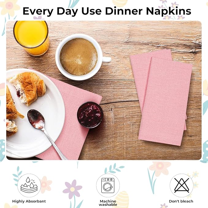 Bedding Craft Cotton Cloth Napkins Set of 12 – 18x18 Baby Pink – Soft Machine Washable Fabric Napkins for Weddings, Thanksgiving, Christmas & Everyday Dining - Image 5