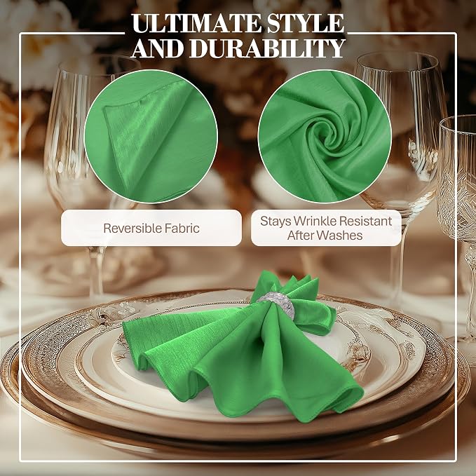 17 x 17-Inch Shantung Satin Cloth Napkins, Kelly Set of 60 - Image 3