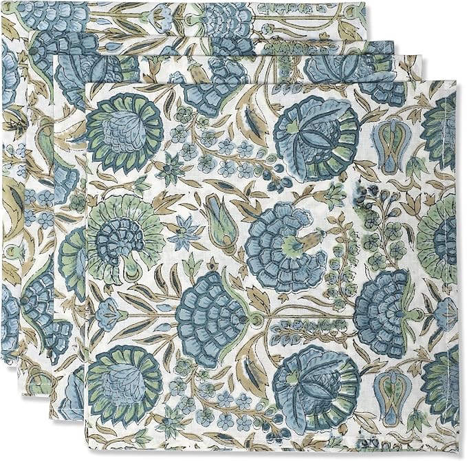 Asparagus Green Hand Block Print 100% Cotton Napkins 18" x 18" (Set of 4) Reuseable Kitchen Napkins Cloth Decor Dinner Party Wedding Cocktail Gift for Spring, Easter, Summer by Ridhi