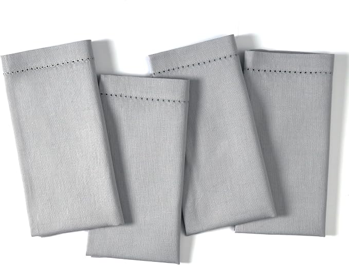 Ramanta Home Grey Cloth Dinner Napkin Set of 4-18x18 Inch | Cotton Linen Flax Hemstitched Napkins Washable for Everyday Use by RamantaHome