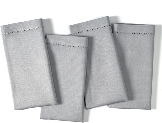 Ramanta Home Grey Cloth Dinner Napkin Set of 4-18x18 Inch | Cotton Linen Flax Hemstitched Napkins Washable for Everyday Use by RamantaHome