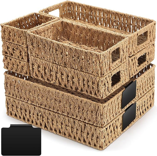 Marsui 9 Pcs Paper Rope Storage Baskets with Handle Labels Handwoven Multi-size Primary Color Storage Bins for Organizing Small Baskets Container for Shelves Closet Pantry Toilet by Marsui