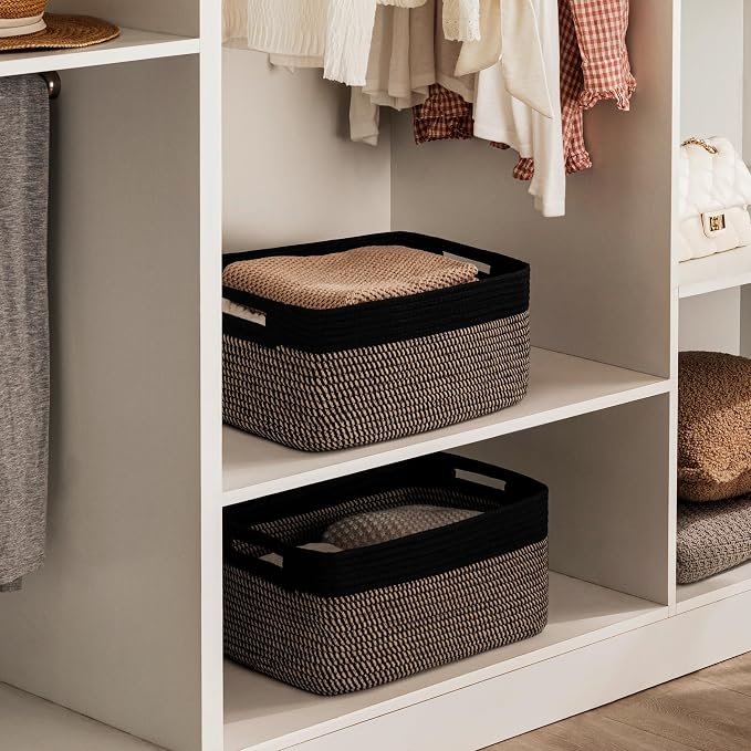 2 Pack Storage Baskets for Organizing, Large Woven Storage Basket, Black&Brown - Image 6