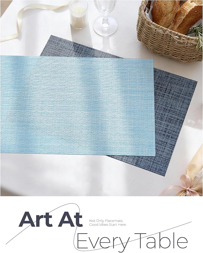 Leetaltree Deep Navy Woven Placemats Set of 12 - Heat Resistant Non-Slip Place mats for Dining Table, Washable Durable PVC Vinyl Woven Table Mats(Deep Navy, 12) - Image 8