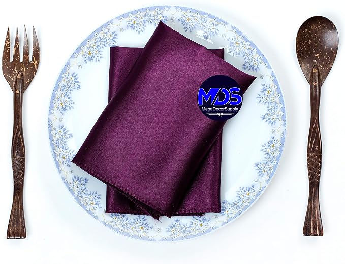 Set of 100 PCS Satin Napkin 12x12 Inch Square, Dinner Table Napkins for Wedding, Bulk Silky Sateen Cloth Napkins for Restaurant Banquet Graduation Birthday Party Decoration - Eggplant - Image 5