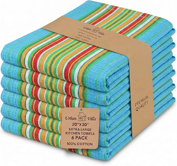 Urban Villa Kitchen Towels Cotton Dish Towels 20”x30” (Set of 6) Azure by CottonTrends