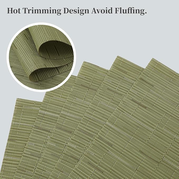 Leetaltree Pea Green Placemats Set of 8 - Heat Resistant Non-Slip Place mats for Dining Table, Washable Durable PVC Vinyl Woven Table Mats（Pea Green, 8） - Image 3