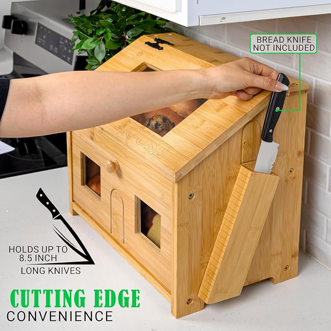 Bread Box for Kitchen Countertop – Large Wooden Bamboo Bread Box with Cutting Board (SELF-ASSEMBLY) - Image 5