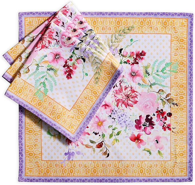 Maison d' Hermine Cloth Napkins Set of 4 100% Combed Cotton (20" x 20") | Everyday Square Napkins Cloth Washable Dinner Party Wedding Restaurant Hotel Kitchen Spring Summer - Summer Joy by MaisondHermine