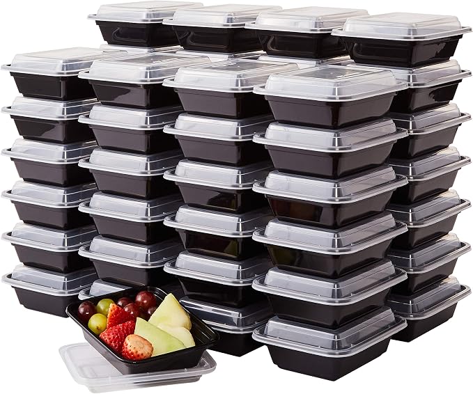 Pro Grade BPA-Free Plastic Containers with Lids 50ct. 12oz Leakproof Microwavable Portion Container for To-Go Orders, Food Prep and Storage. Reusable Bento Box for Restaurant Cafe and Catering. by FoodRestaurantSupplies