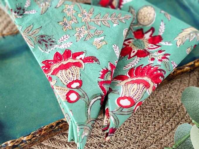 Cotton Print Dinner Napkins 18x18 inches - Washable Cloth Napkins Set of 6 - Everyday Use or Dinner Party & Events - Teal Green Indian Block Printed Soft Fabric by Craftbot - Image 4