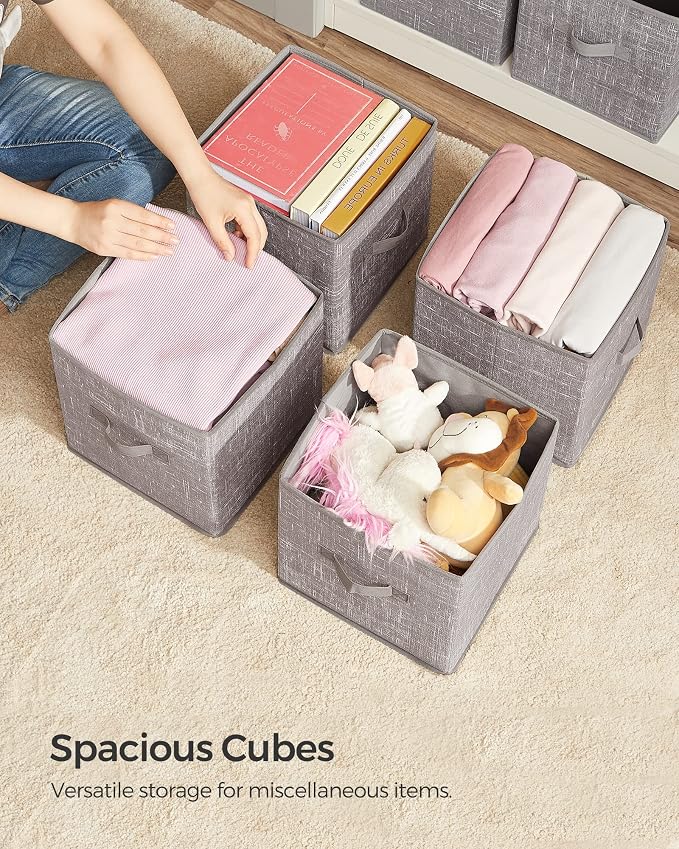 SONGMICS Storage Cubes, 11-Inch Non-Woven Fabric Bins with Double Handles, Set of 6, Closet Organizers for Shelves, Foldable, for Clothes, Taupe UROB026K01 - Image 8
