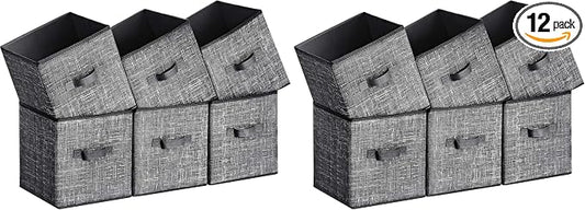 SONGMICS Storage Cubes, 11-Inch Non-Woven Fabric Bins with Double Handles, Set of 6, Closet Organizers for Shelves, Foldable, for Clothes, Classic Black UROB026B01 (Pack of 2) by Unknown
