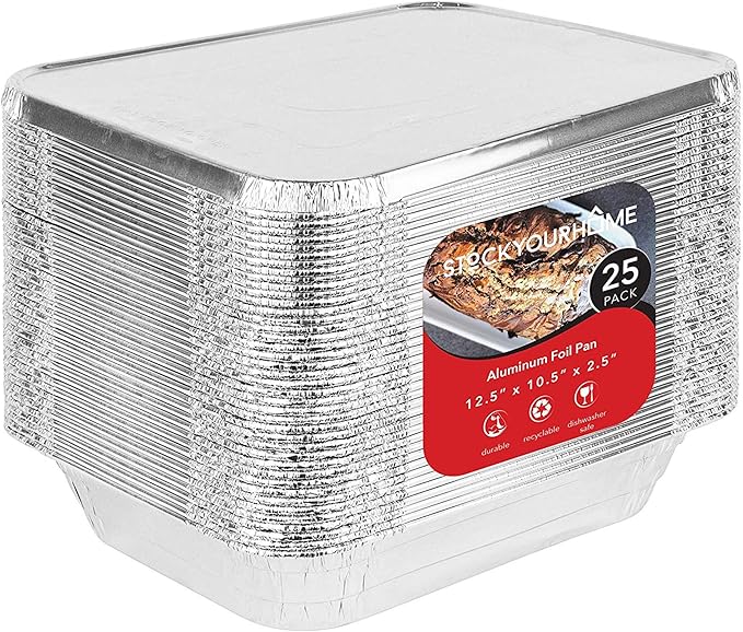 Stock Your Home Disposable Aluminum Pans with Lids 9x13 (25 Pans and 25 Lids), Food Containers for Baking, Cooking, Heating, Storing and Prepping by StockYourHome