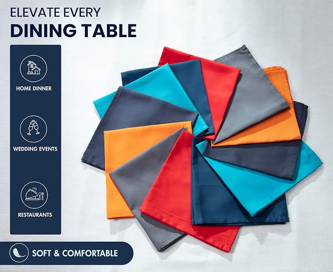 Ruvanti Cloth Napkins Set of 12, 18x18 Inches Napkins Cloth Washable, Soft, Durable, Absorbent, Cotton Blend. Table Dinner Napkins Cloth for Hotel, Christmas, Dinner, Parties - Multi Color - Image 7