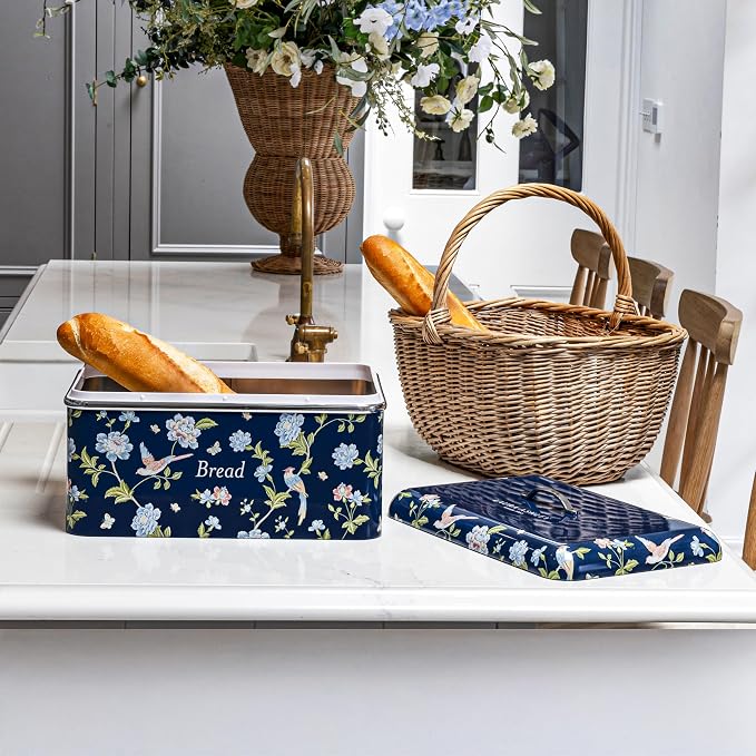 Laura Ashley Elveden Navy Large Bread Box for Kitchen Countertop -Breadbox | Durable Bread Storage Container, Food Grade Metal Bread Bin, Removable Lid, Keep Bread Fresh, Rust Resistant, Easy to Clean - Image 5