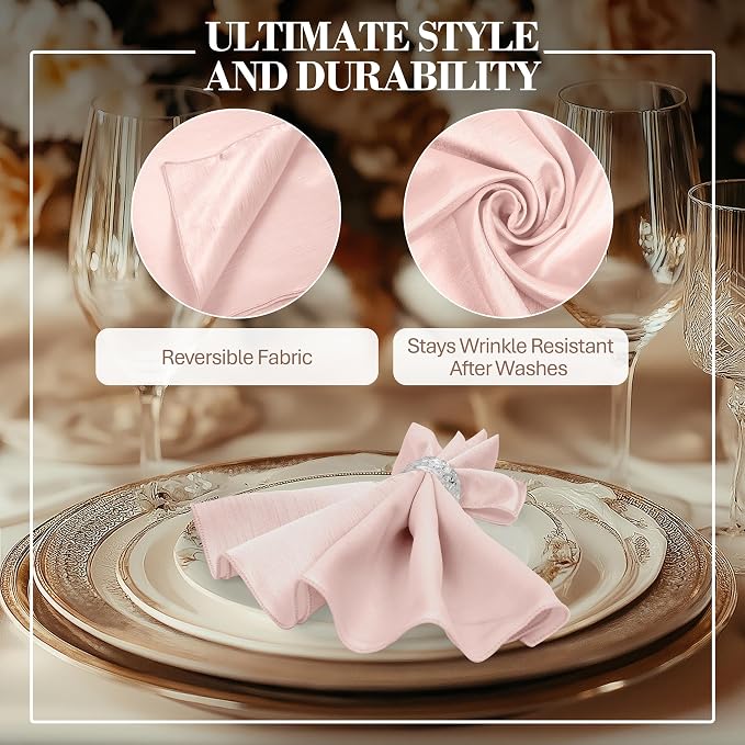 17x17-Inch Shantung Cloth Napkins, Ice Pink, Set of 24 | Bulk Case of 2 Dozen, Satin, Square, 100% Polyester Fabric, Reversible, Faux Dupioni Silk Reverse Side, Machine Washable - Image 3