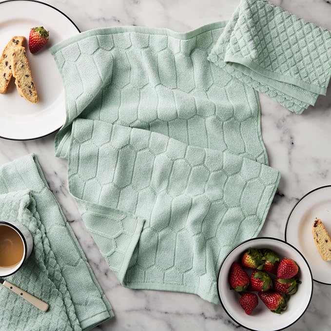 Martha Stewart Honeycomb Chambray Textured Kitchen Towel 4-Pack Set, 100% Cotton with Absorbent Terrycloth, Decorative Kitchen Towels, Mint Green, 16"x28" - Image 2