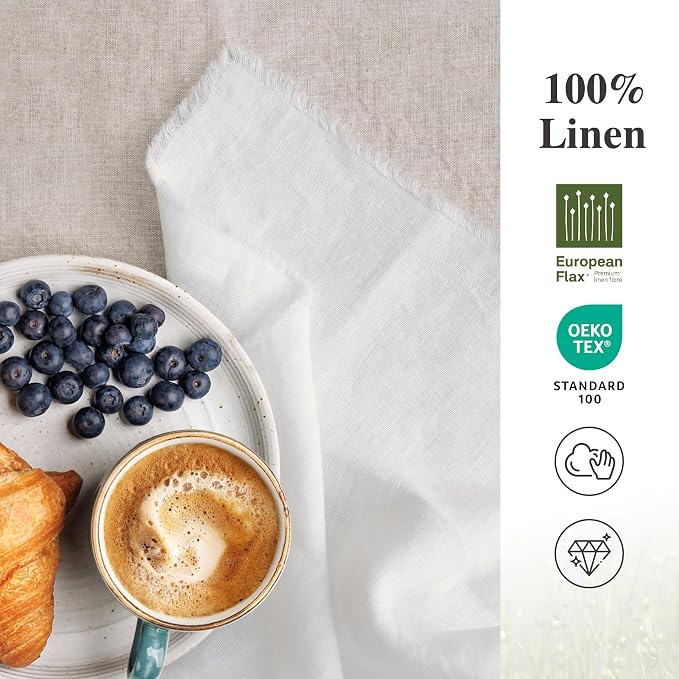 Linen World Fringe Linen Dinner Napkins 18x18 Inch,Soft and Breathable 100% French Flax Cloth Napkins,Stone Washed Set of 4(White Fringe) - Image 6