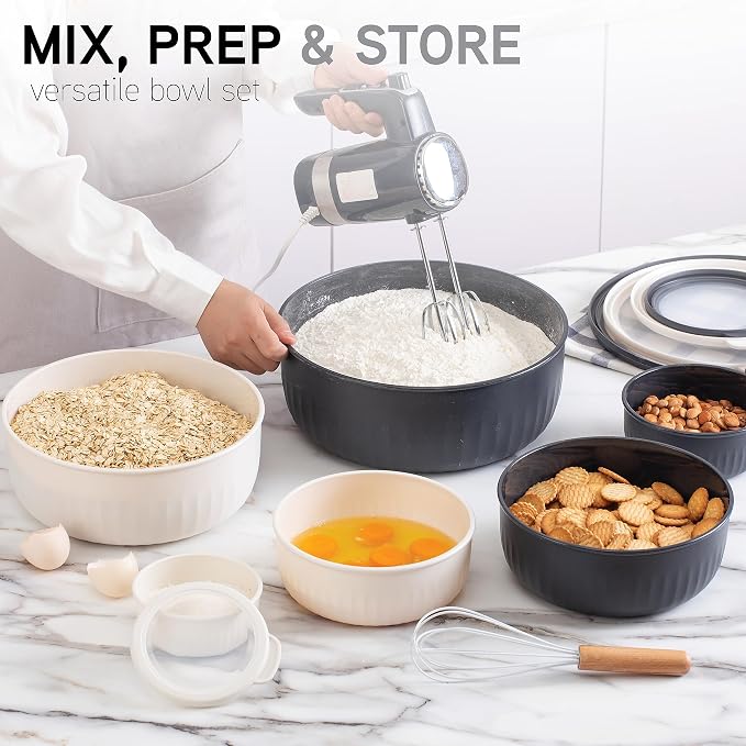 COOK WITH COLOR Prep Bowls with Lids- Wide and Deep Nesting Plastic Small Mixing Bowl Set with Lids, 12 Piece Set - Wide Bowls, Speckled Black - Image 4
