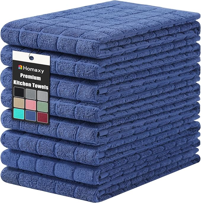 Homaxy Premium Ring Spun Cotton 390 GSM Kitchen Towels, 6 Pack, Navy Blue | 16" x 28" Large Dish Towels, Super Absorbent Terry Hand Towels, Soft Tea Towels with Hanging Loops by Homaxy