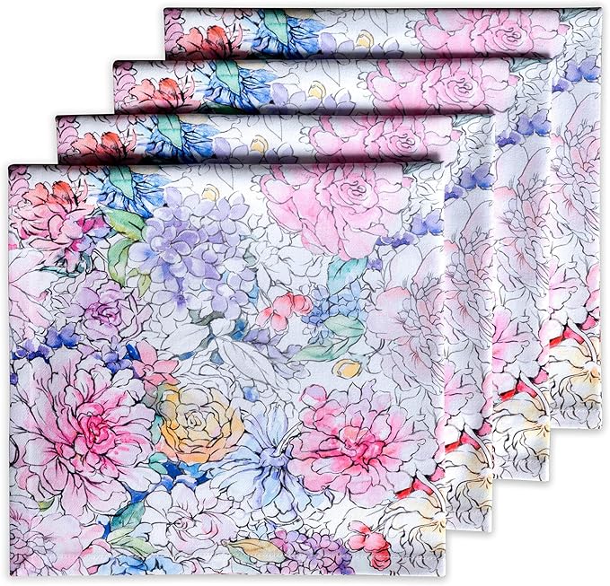 Maison d' Hermine Cloth Napkins Set of 4 Reusable 100% Cotton (20" x 20") | Everyday Square Napkins Cloth Washable Dinner Party Wedding Restaurant Hotel Kitchen Spring Summer - Floral Love by MaisondHermine
