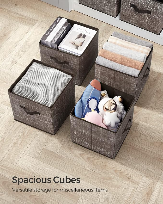 SONGMICS Storage Cubes, 13-Inch Non-Woven Fabric Bins with Double Handles, Set of 6, Closet Organizers for Shelves, Foldable, for Clothes, Walnut Color UROB033K02 - Image 7