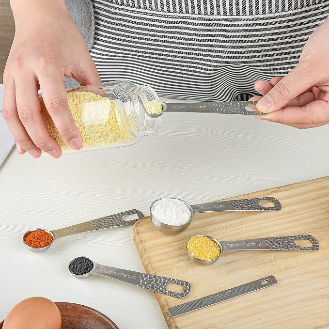 18/8 Stainless Steel Measuring Cups and Spoons Set 10 for Baking & Kitchen, Metric & US Metal 4 Measuring Cups and 5 Measuring Spoons with 1 Leveler - Image 6