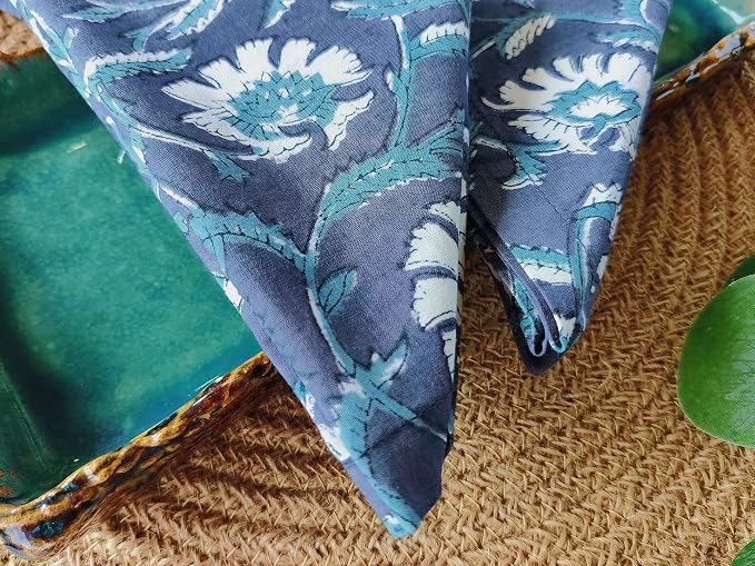 AVKA Studio Cotton Print Dinner Napkins 18x18 inches - Washable Cloth Napkins Set of 12 - Everyday Use or Dinner Party and Events - Indigo Blue Block Printed Soft Fabric - Image 4