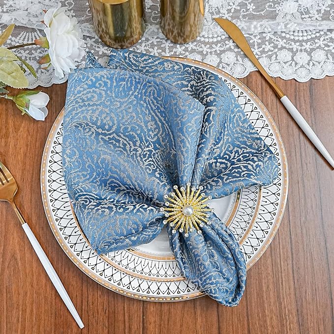 Blue Cloth Napkins Set of 6, 18 x 18 Inch Dinner Napkins | Reusable Washable Cotton Polyester Soft Luxury Elegant Fancy Jacquard Fabric Table Napkins by ZIWUROAD