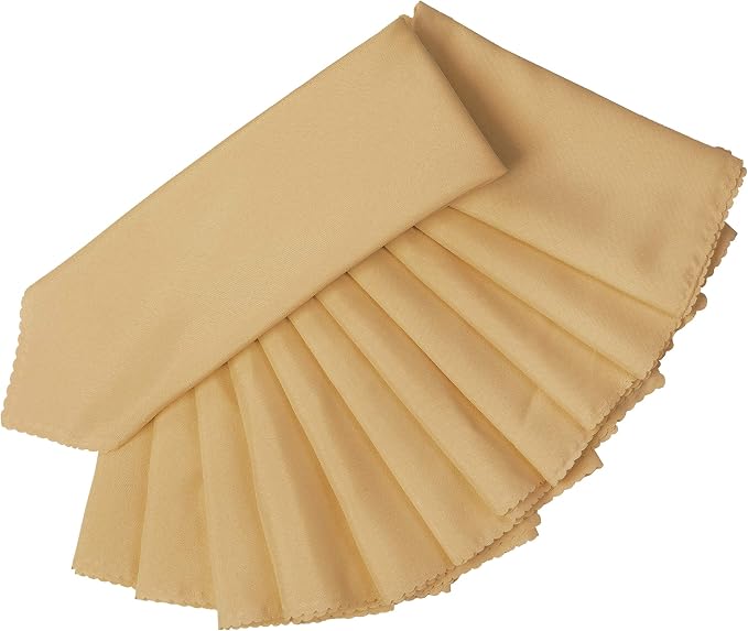 Pack of 25 Polyester Napkins 17 x 17 Inch Square with Scalloped Edge, Plain Washable Reusable Dining Table Cloth Napkin for Wedding Party Banquet Home Restaurant Bistro Decoration - Champagne - Image 2