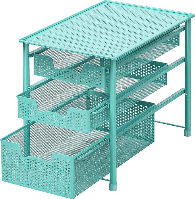 Simple Houseware Stackable 3 Tier Slide Basket Organizer Drawer, Turquoise by SimpleHouseware