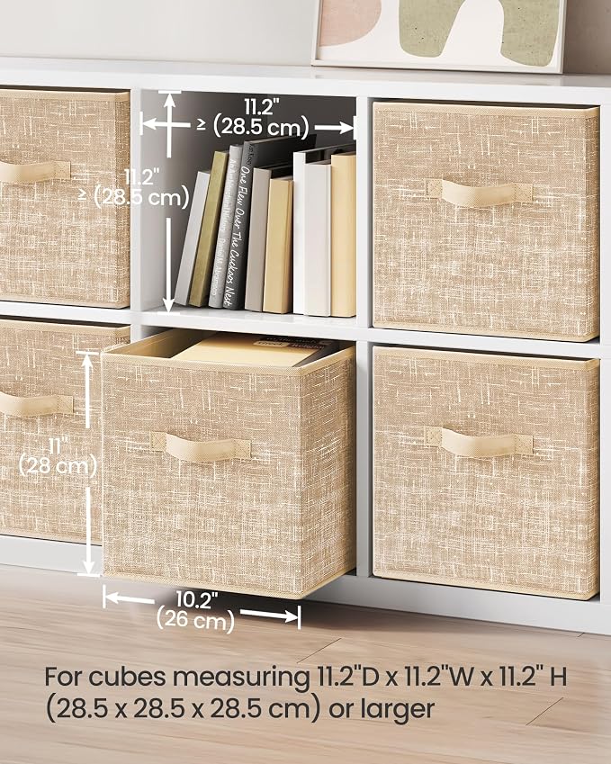 SONGMICS Storage Cubes, 11-Inch Non-Woven Fabric Bins with Double Handles, Set of 6, Closet Organizers for Shelves, Foldable, for Clothes, Sand Beige UROB026K03 - Image 3