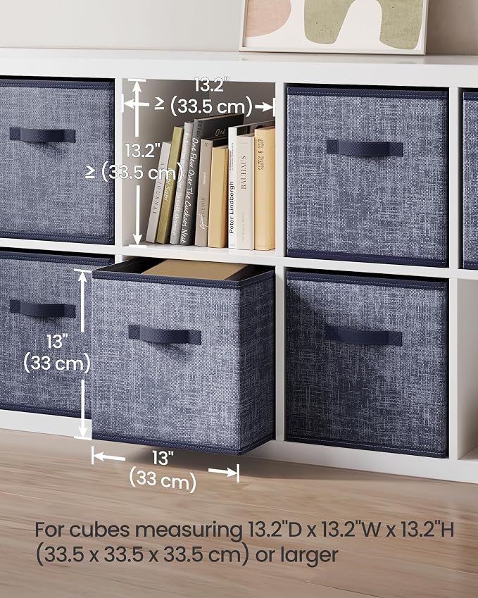 SONGMICS Storage Cubes, 13-Inch Non-Woven Fabric Bins with Double Handles, Set of 6, Closet Organizers for Shelves, Foldable, for Clothes, Misty Blue UROB033I01 - Image 3
