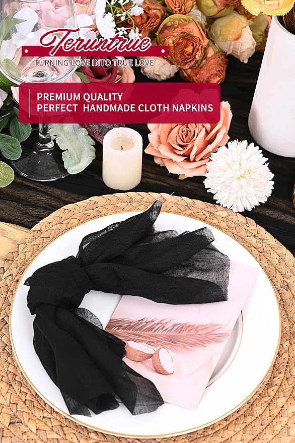 100 Pieces Cloth Napkins Black Dinner Cheesecloth Napkins for Wedding,Wrinkled Cloth Napkins Bulk for Home Party Rustic Table Decoration, 17 x 17 Inch - Image 5