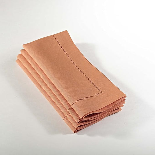 SARO LIFESTYLE Hemstitched Cloth Napkins (Set of 4) - Linen Blend Fabric Napkins for Weddings, Parties, Holiday Dining & Everyday Table Décor, 20"x20", Persimmon by SaroLifestyle