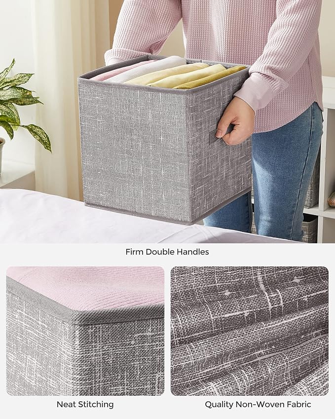 SONGMICS Storage Cubes, 11-Inch Non-Woven Fabric Bins with Double Handles, Set of 6, Closet Organizers for Shelves, Foldable, for Clothes, Taupe UROB026K01 - Image 4