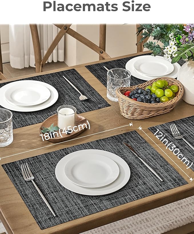Leetaltree Black and Grey Woven Placemats Set of 24 - Heat Resistant Non-Slip Place mats for Dining Table, Washable Durable PVC Vinyl Woven Table Mats(Black & Grey, 24) - Image 4
