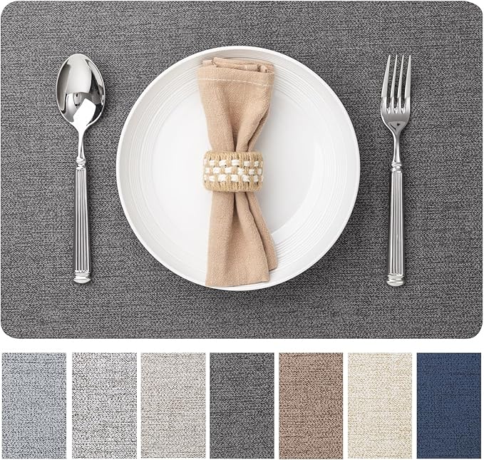 Baroyal Faux Leather Placemats Set of 8 Vinyl Washable Wipeable Table Mats for Kitchen Dining Table Heat Resistant Waterproof Modern Indoor/Outdoor Placemats Non-Slip Easy Clean Place Mats (Midnight) by BAROYAL