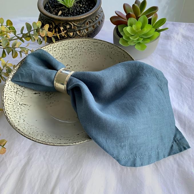 Linen Napkins –100% French Flax – Stonewashed Pure Linen Cloth Napkins - Size 18 Inch x 18 Inch – Set of 4 (Soft Teal Blue) - Image 3