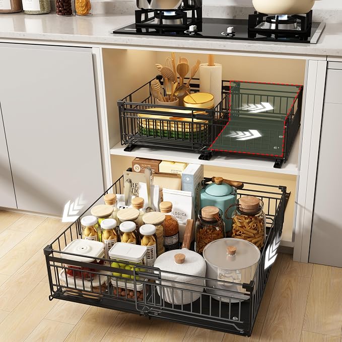 1 Pack Expandable Pull Out Cabinet Organizer, 19.7" Deep | Pull Out Drawers for Cabinets with width from 13" to 20", Cabinet Drawers Slide Out with Upgrade 3 Slide Rails, Hold 65 lbs by NETELOfficial
