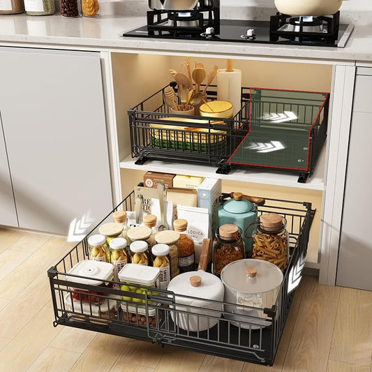 1 Pack Expandable Pull Out Cabinet Organizer, 19.7" Deep | Pull Out Drawers for Cabinets with width from 13" to 20", Cabinet Drawers Slide Out with Upgrade 3 Slide Rails, Hold 65 lbs by NETELOfficial