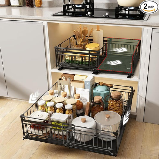 2 Pack Expandable Pull Out Cabinet Organizer, 19.7" Deep | Pull Out Drawers for Cabinets with width from 13" to 20", Cabinet Drawers Slide Out with Upgrade 3 Slide Rails, Hold 65 lbs by NETELOfficial