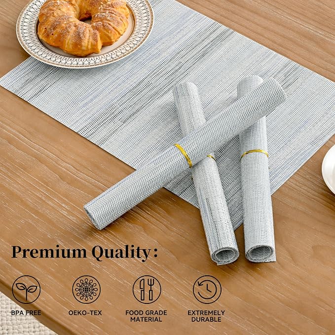 Leetaltree LightSteel Blue Placemats Set of 12 - Heat Resistant Non-Slip Place mats for Dining Table, Washable Durable PVC Vinyl Woven Table Mats（LightSteel Blue, 12） - Image 2