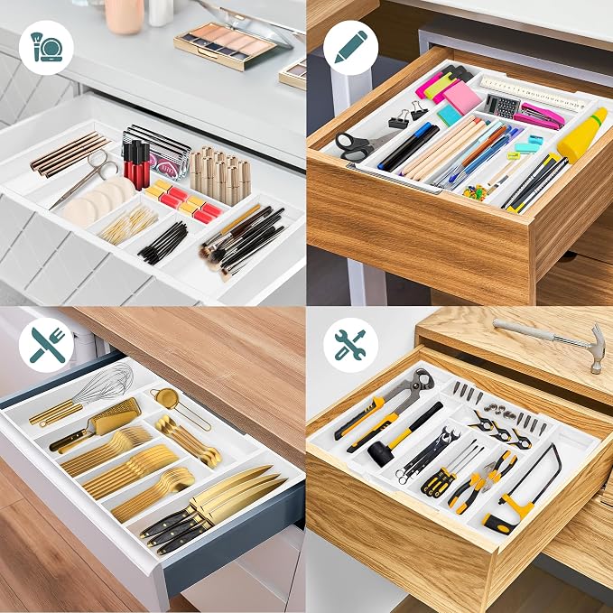 Sben Expandable Drawer Organizer for Utensils Holder, Adjustable Cutlery Tray, 6-8 Slots, Premium Wood Drawer Dividers Organizer for Silverware, Flatware, Knives for Kitchen (White) - Image 6