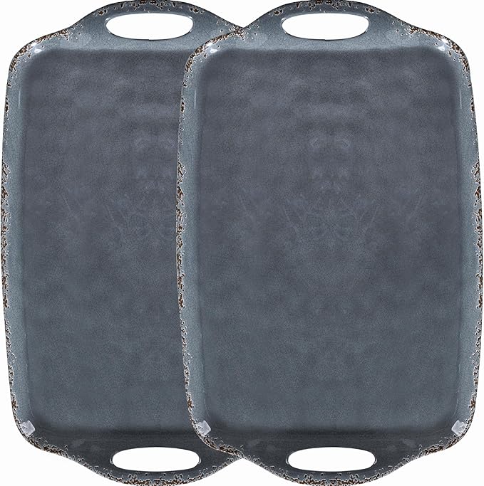 Extra Large Serving Tray with Handles, 19 x12 inch, Set of 2, Melamine Platters for Serving Food, Turkey, Cookie, Farmhouse Rectangular Brekfast Tray, Dishwasher Safe, Gray by ZAROCRUS