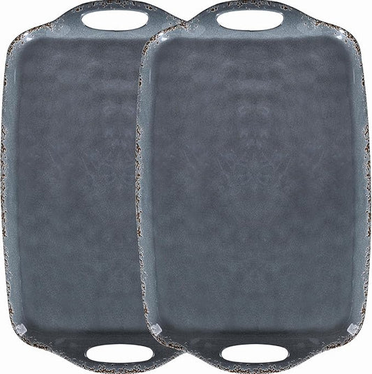 Extra Large Serving Tray with Handles, 19 x12 inch, Set of 2, Melamine Platters for Serving Food, Turkey, Cookie, Farmhouse Rectangular Brekfast Tray, Dishwasher Safe, Gray by ZAROCRUS